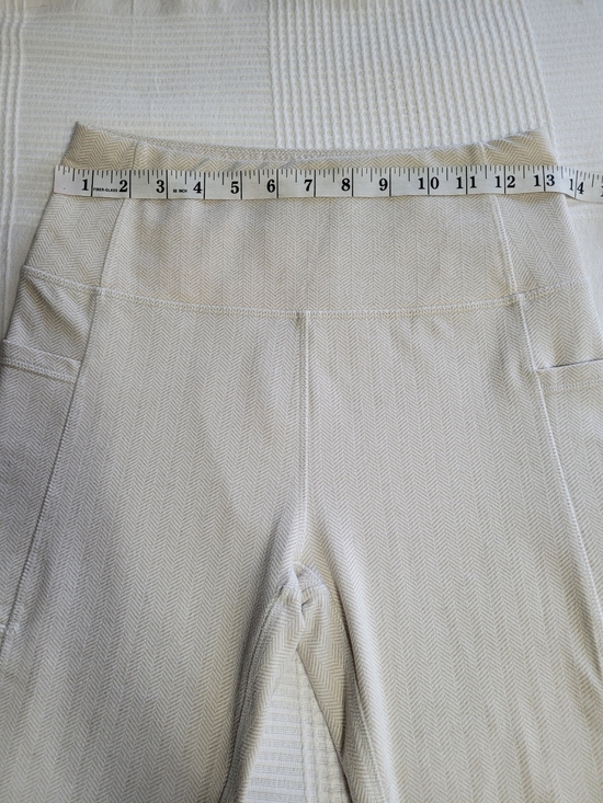 Kyodan Pants - Kyodan Cream Herringbone Textured  High-Waisted Leggings with Pockets - Small